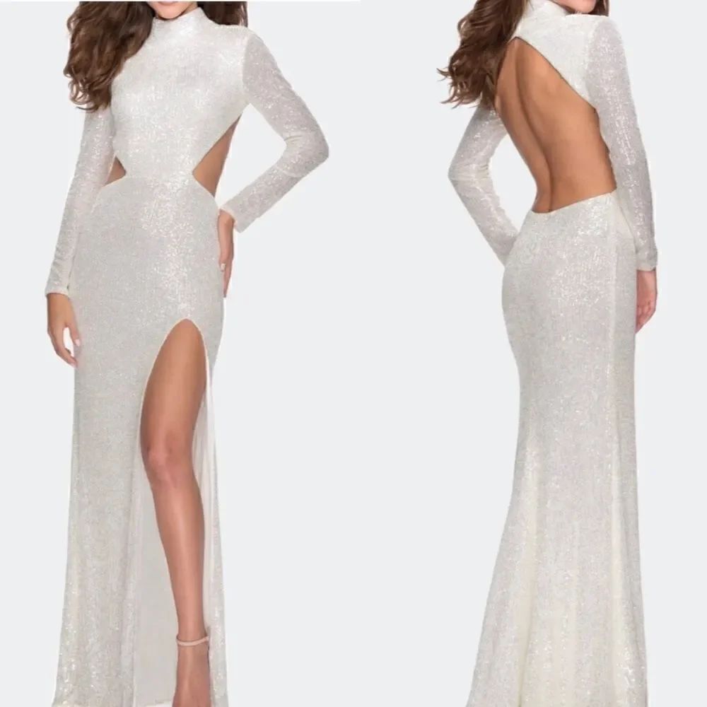 La Femme 28771 Long Sleeve Sequin Dress with Open Back NWT Size 12 $438